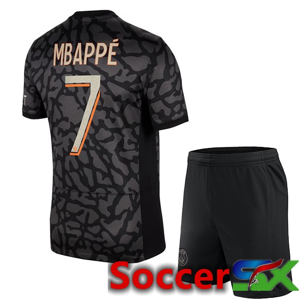 Paris PSG (Mbappé 7) Kids Soccer Jersey Third Black 2023/2024