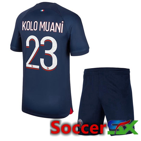 Paris PSG (Kolo Muani 23) Kids Soccer Jersey Home Royal Blue 2023/2024