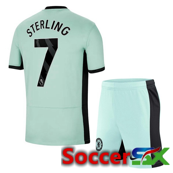 FC Chelsea (Sterling 7) Kids Soccer Jersey Third Green 2023/2024