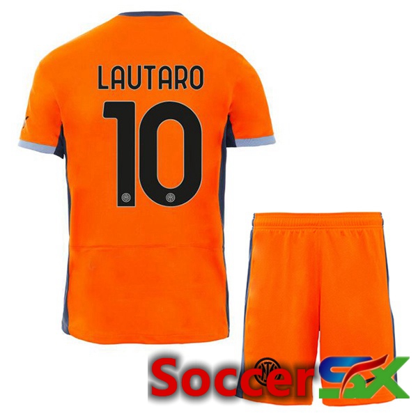 Inter Milan (LAUTARO 10) Kids Soccer Jersey Third Orange 2023/2024