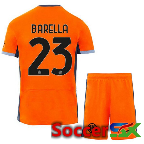 Inter Milan (BARELLA 23) Kids Soccer Jersey Third Orange 2023/2024