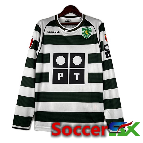 Sporting CP Retro Soccer Jersey Home Long Sleeve Green 2001-2003