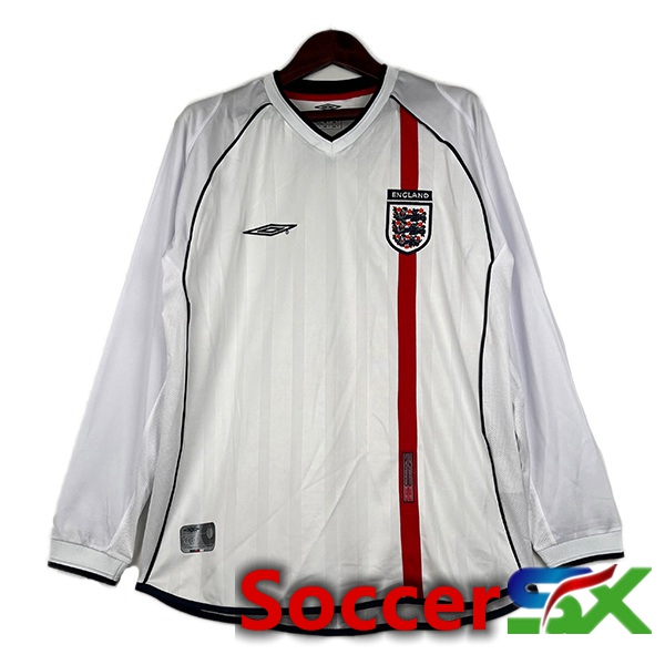 England Retro Soccer Jersey Home Long Sleeve White 2002