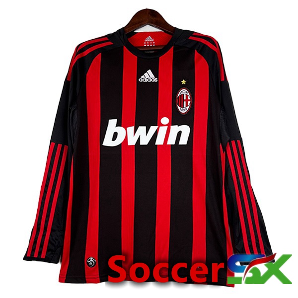 AC Milan Retro Soccer Jersey Home Long Sleeve Red Black 2008-2009