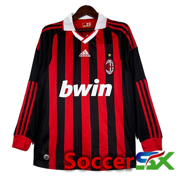 AC Milan Retro Soccer Jersey Home Long Sleeve Black Red 2009-2010