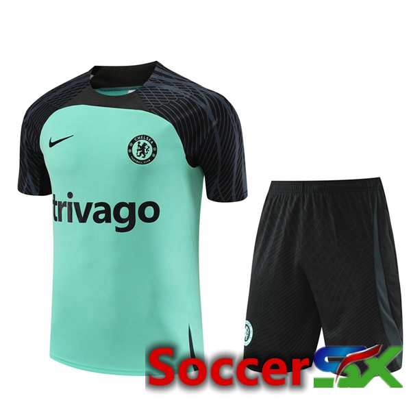 FC Chelsea Training T Shirt + Shorts Green 2023/2024