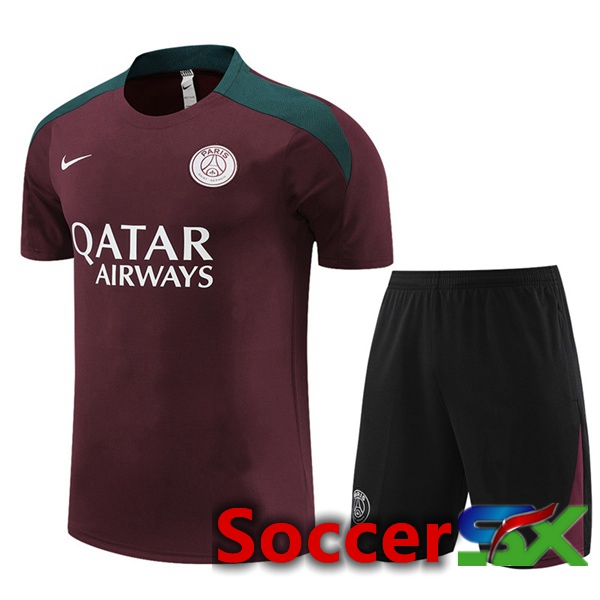 Paris PSG Training T Shirt + Shorts Red 2023/2024