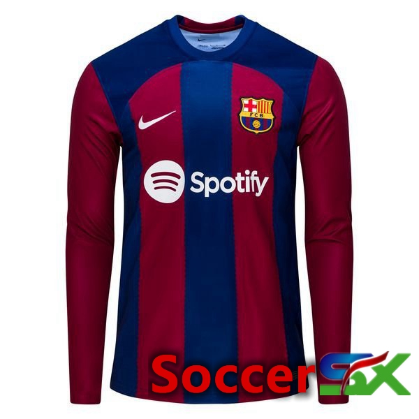 FC Barcelona Soccer Jersey Home Long Sleeves Blue Red 2023/2024