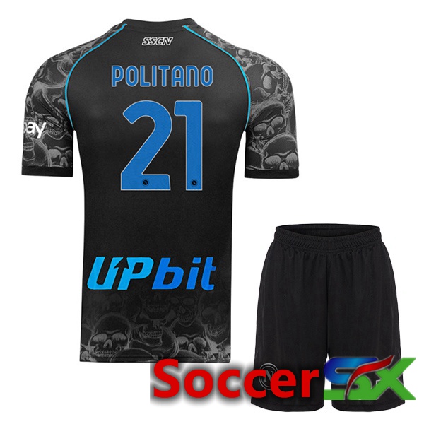 SSC Napoli (Matteo Politano 21) Kids Halloween Jersey Black 2023/2024