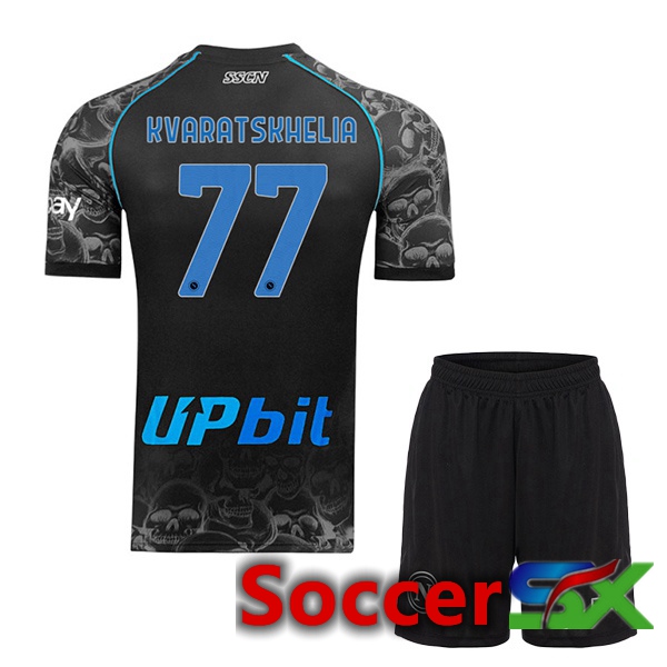 SSC Napoli (Khvicha Kvaratskhelia 77) Kids Halloween Jersey Black 2023/2024