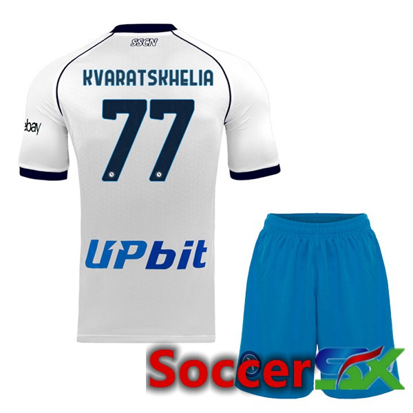 SSC Napoli (Khvicha Kvaratskhelia 77) Kids Soccer Jersey Away White 2023/2024
