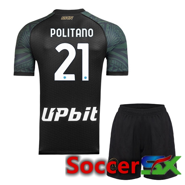 SSC Napoli (Matteo Politano 21) Kids Soccer Jersey Third Black 2023/2024