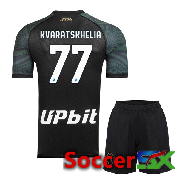 SSC Napoli (Khvicha Kvaratskhelia 77) Kids Soccer Jersey Third Black 2023/2024