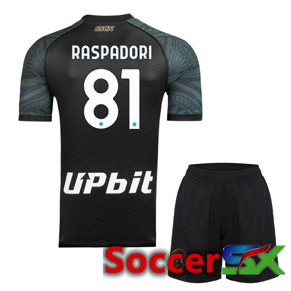 SSC Napoli (Giacomo Raspadori 81) Kids Soccer Jersey Third Black 2023/2024