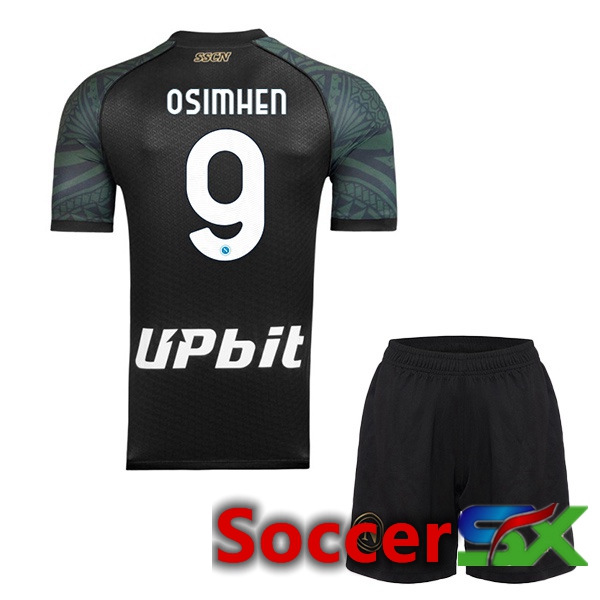 SSC Napoli (Victor Osimhen 9) Kids Soccer Jersey Third Black 2023/2024