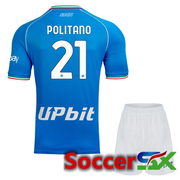 SSC Napoli (Matteo Politano 21) Kids Soccer Jersey Home Blue 2023/2024