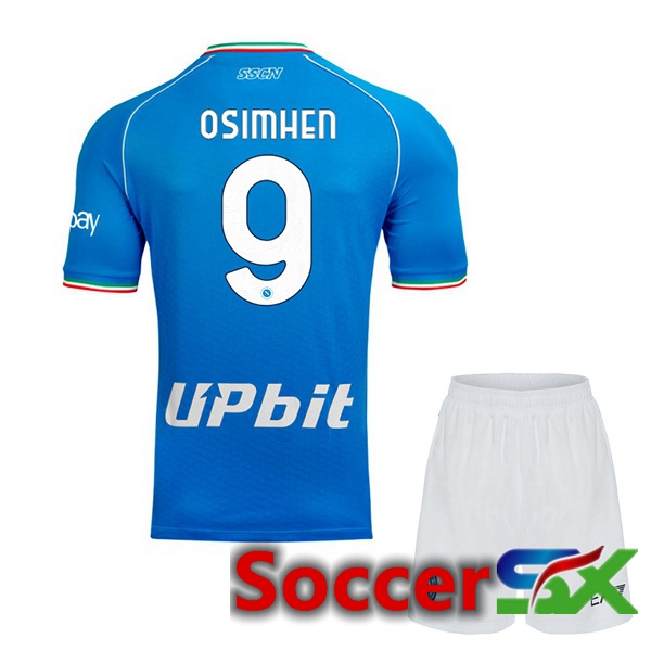 SSC Napoli (Victor Osimhen 9) Kids Soccer Jersey Home Blue 2023/2024