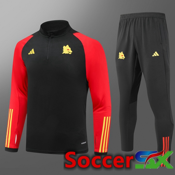AS Roma Kids Training Tracksuit Suit Black Red 2023/2024