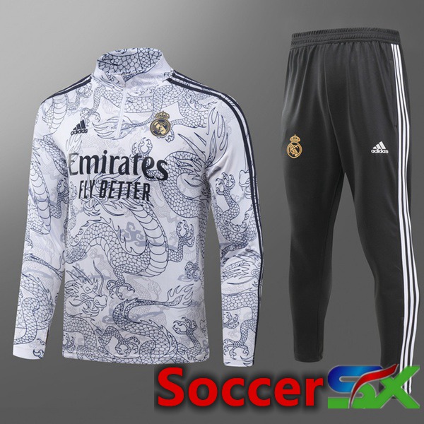 Real Madrid Kids Training Tracksuit Suit White 2023/2024