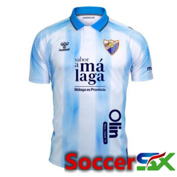 Malaga Soccer Jersey Home White Blue 2023/2024