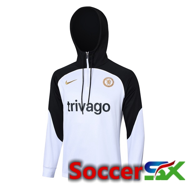 FC Chelsea Training Sweatshirt Hoodie White Black 2023/2024