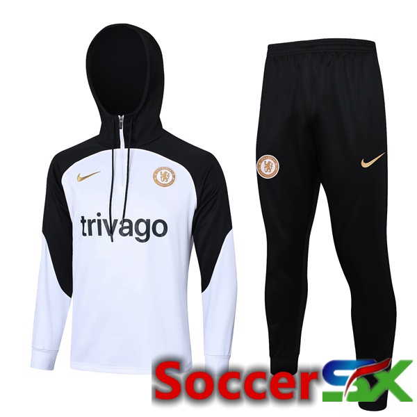 FC Chelsea Training Tracksuit Hoodie White Black 2023/2024