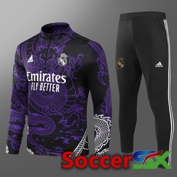 Real Madrid Training Tracksuit Suit Kids Purple 2024/2025