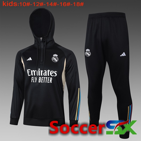 Real Madrid Training Tracksuit Hoodie Kids Black 2024/2025