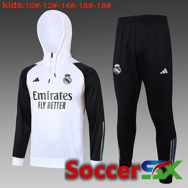 Real Madrid Training Tracksuit Hoodie Kids White 2024/2025