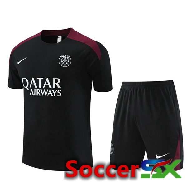 Paris PSG Training T Shirt + Shorts Black 2024/2025