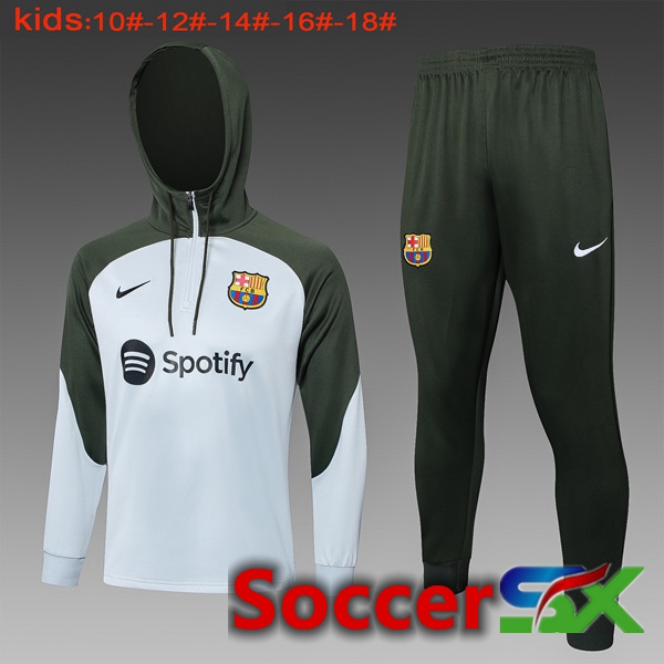 FC Barcelona Training Tracksuit Hoodie Kids Green White 2024/2025