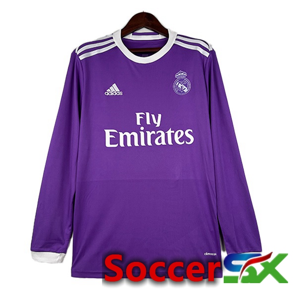 Real Madrid Retro Soccer Jersey Away Long sleeve Purple 2016-2017