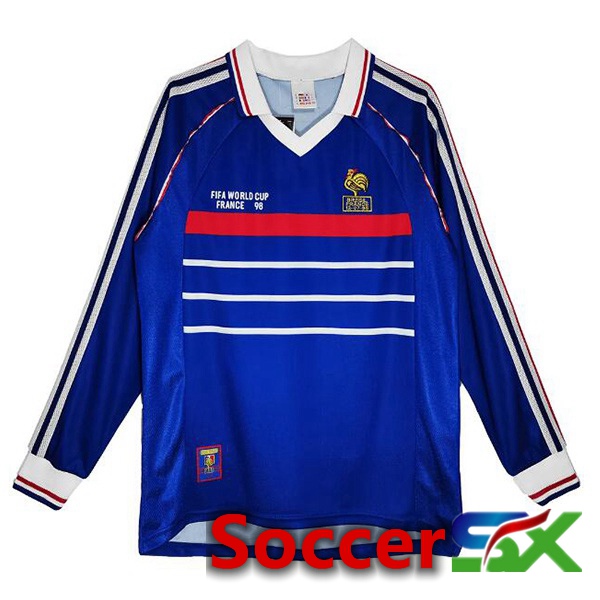 France Retro Soccer Jersey Home Long sleeve Blue 1998