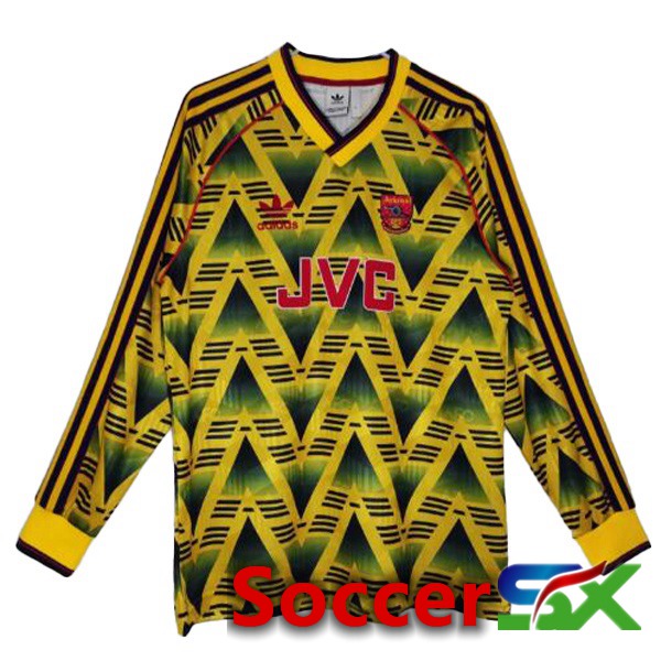 Arsenal Retro Soccer Jersey Away Long sleeve Yellow 1991-1993