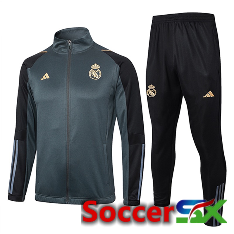 Real Madrid Training Jacket Suit Grey/Black 2024/2025