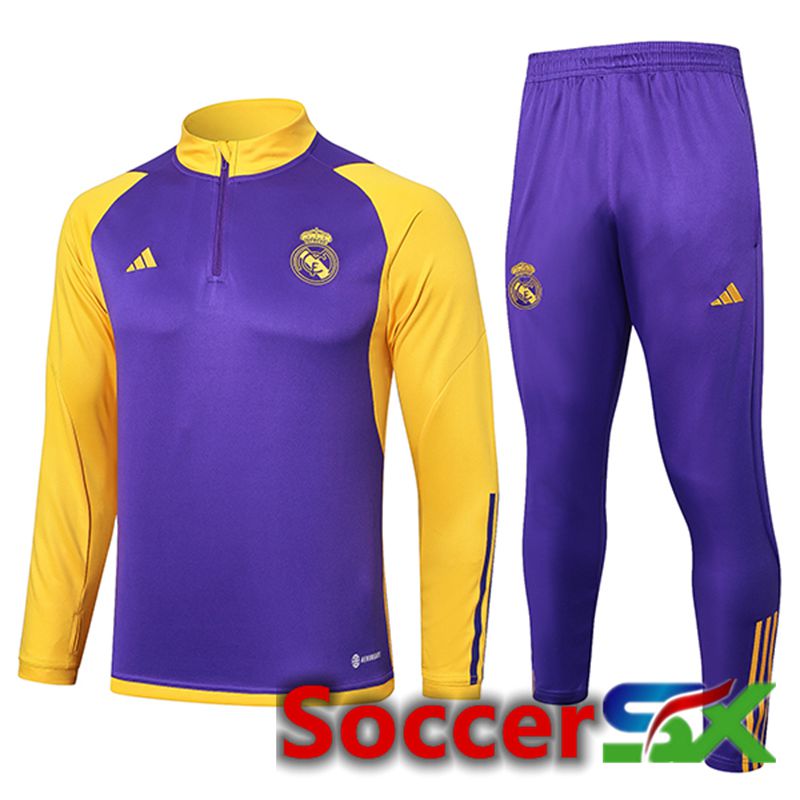 Real Madrid Training Tracksuit Suit Purple/Yellow 2024/2025