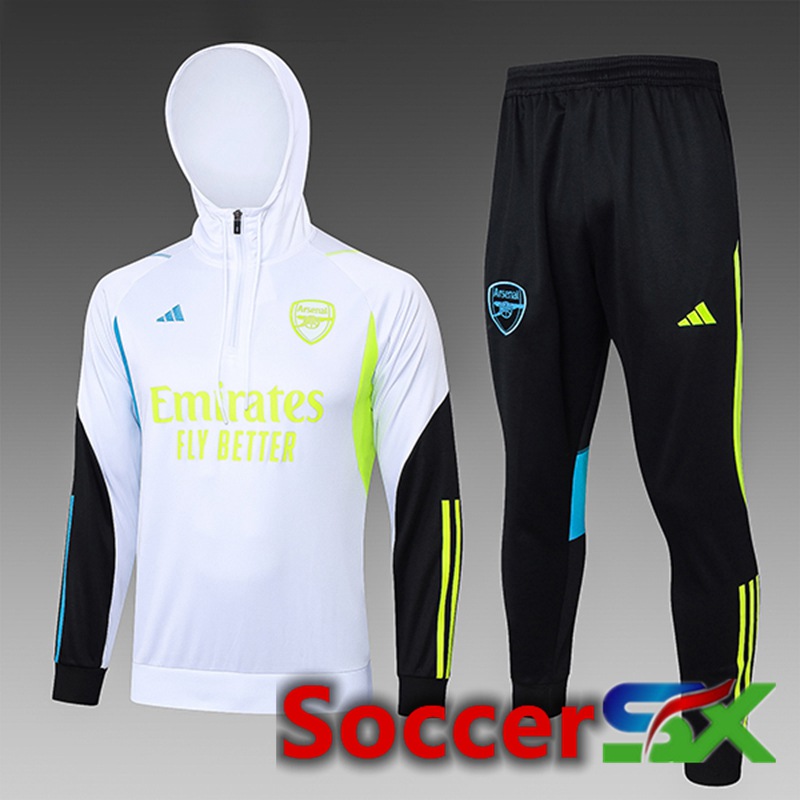 Arsenal Kids Training Tracksuit Hoodie White/Green/Blue 2023/2024