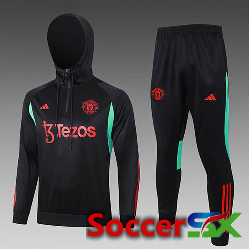 Manchester United Kids Training Tracksuit Hoodie Black/Red/Green 2023/2024