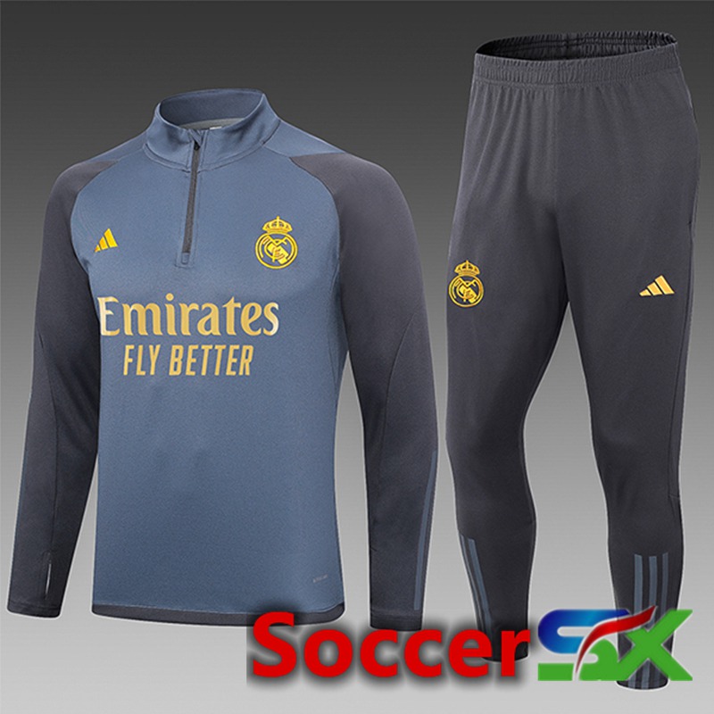 Real Madrid Kids Training Tracksuit Suit Grey 2023/2024