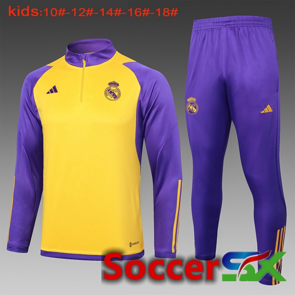 Real Madrid Kids Training Tracksuit Suit Yellow Purple 2024/2025