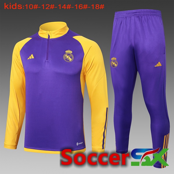 Real Madrid Kids Training Tracksuit Suit Purple Yellow 2024/2025