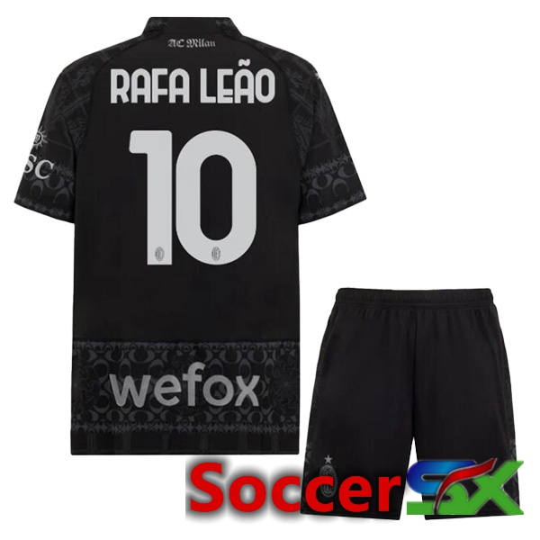 AC Milan (Rafa Leão 10) Kids Soccer Jersey Fourth Black 2023/2024