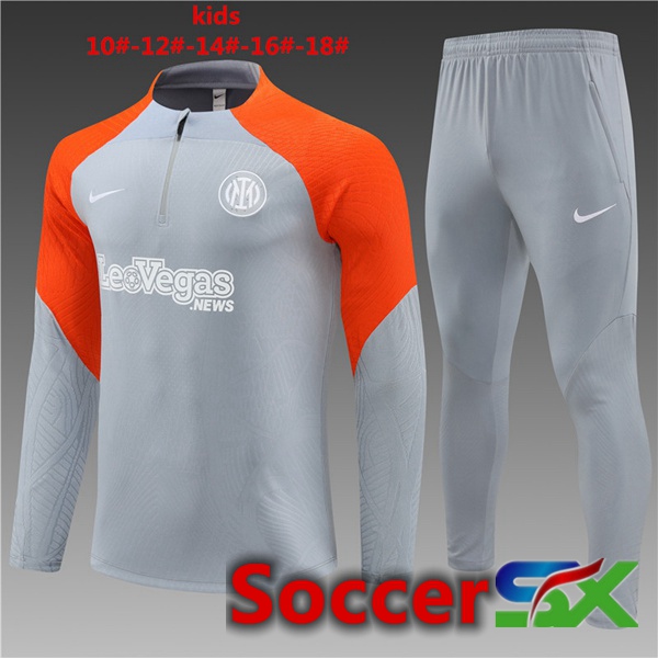 Inter Milan Kids Training Tracksuit Suit Grey Orange 2024/2025