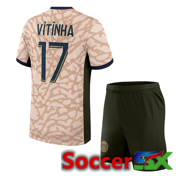 Paris PSG (Vitinha 17) Kids Soccer Jersey Fourth Pink 2023/2024