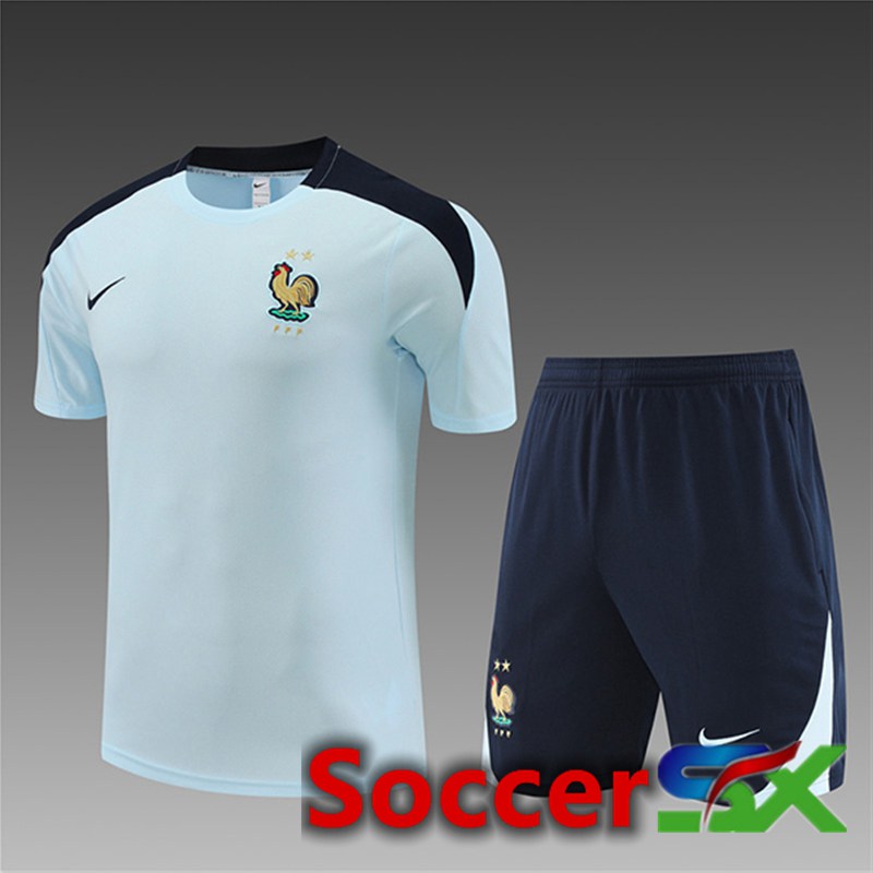 France Kids Training T Shirt + Shorts Light Blue 2023/2024