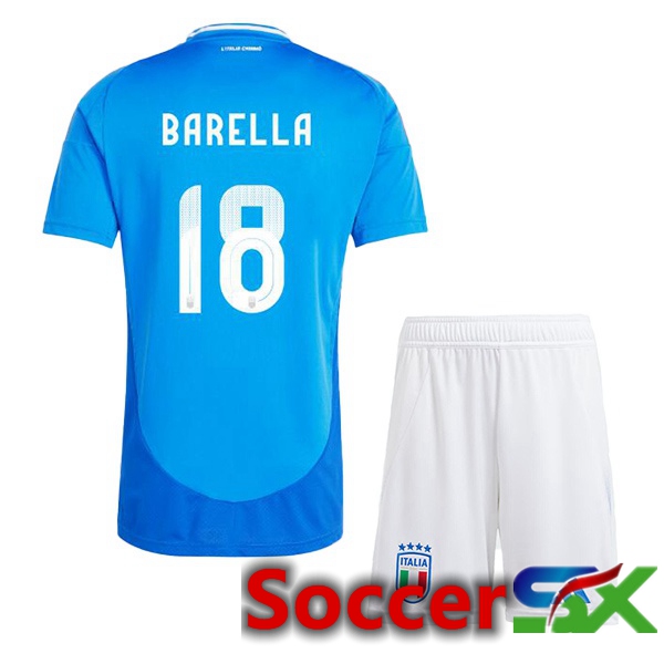 Italy (BARELLA 18) Kids Home Soccer Jersey Blue 2024/2025