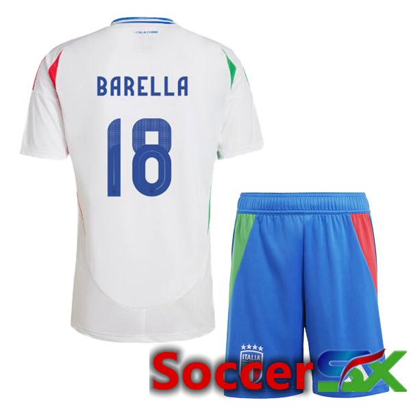 Italy (BARELLA 18) Kids Away Soccer Jersey White 2024/2025