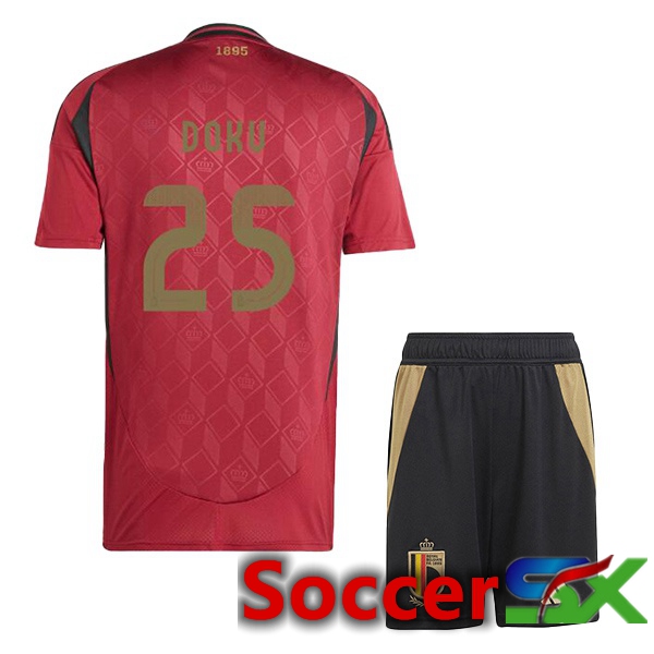 Belgium (DOKU 25) Kids Home Soccer Jersey Red 2024/2025