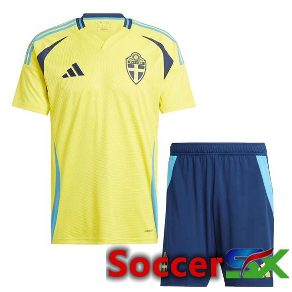 Sweden Kids Home Soccer Jersey Yellow UEFA Euro 2024