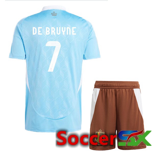 Belgium (DE BRUYNE 7) Kids Away Soccer Jersey Blue UEFA Euro 2024